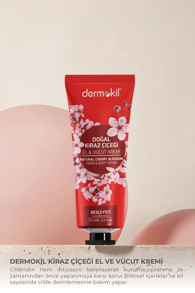 Dermokil Doğal Kiraz Çiçeği El ve Vücut Kremi 75 ml - Resim 3