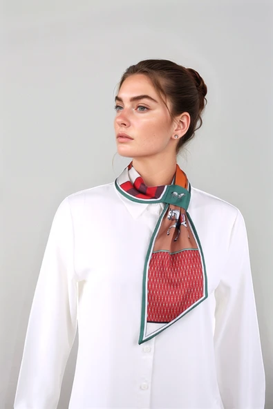 Walkenzo At Figürlü Zarif Tasarım Şık Kadın Kravat Fular - Resim 8