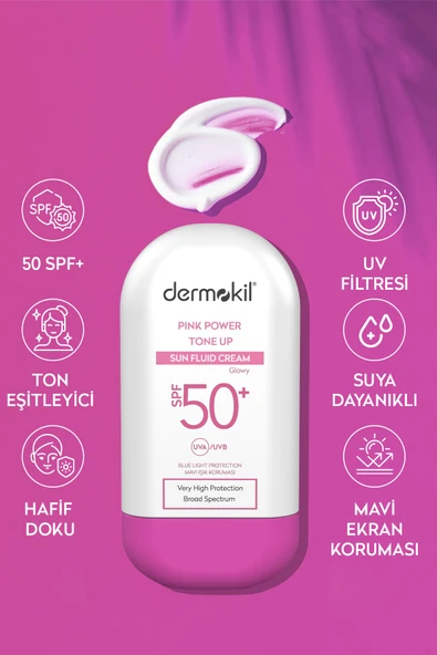 Dermokil Pink Tone-Up Fluid Sun Cream SPF 50 Pembe Ton Eşitleyici Fluid Güneş Koruyucu 60 ml - Resim 4