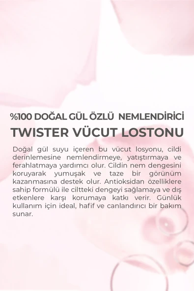 Dermokil %100 Doğal Gül Suyu Canlandırıcı Yoğun Nemlendirici Twister Vücut Losyonu 200 ml - Resim 4