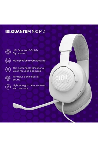 JBL Quantum 100M2 Beyaz Kablolu Kulak Üstü Oyuncu Kulaklığı Teşhir - Resim 5
