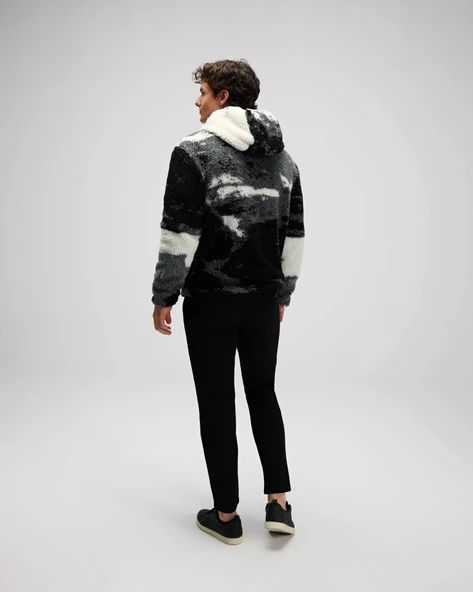 Ellesse EM516-GI Erkek Fermuarlı Kapüşonlu Siyah Polar Mont - Resim 3