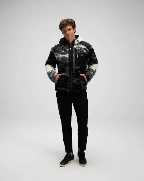 Ellesse EM516-GI Erkek Fermuarlı Kapüşonlu Siyah Polar Mont - Resim 2