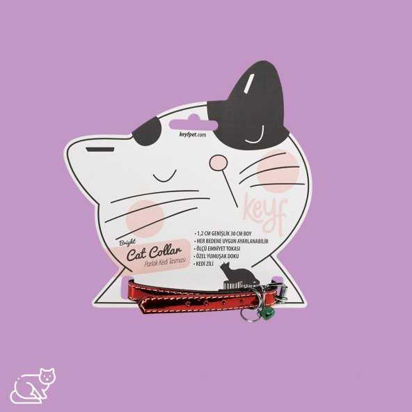 Kedi Tasması Parlak 1 2 Cm Genişlik 30 Cm Boy Zilli