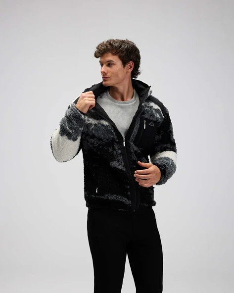 Ellesse EM516-GI Erkek Fermuarlı Kapüşonlu Siyah Polar Mont - Resim 5