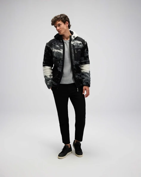 Ellesse EM516-GI Erkek Fermuarlı Kapüşonlu Siyah Polar Mont - Resim 4