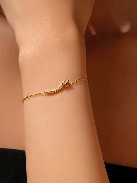 925 Ayar 18K Altın Kaplama Elif Yıldız Zirkon Bileklik - Resim 2