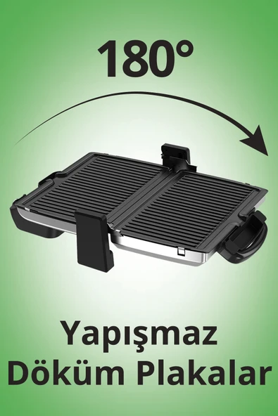 Kiwi KSM-2453 Paslanmaz Çelik Gövdeli 180 Derece Açılabilen Çıkarılabilir Plakalı Izgara ve Tost Makinesi - Resim 3