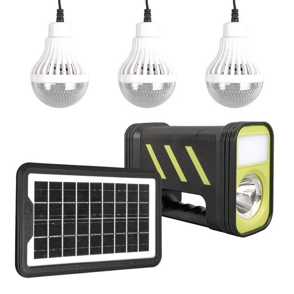 Powermaster GD-12 Solar Panelli 3 Ampullü Solar Güneş Enerjili Işıldak Fener Kamp Lambası Aydınlatma ürün görseli