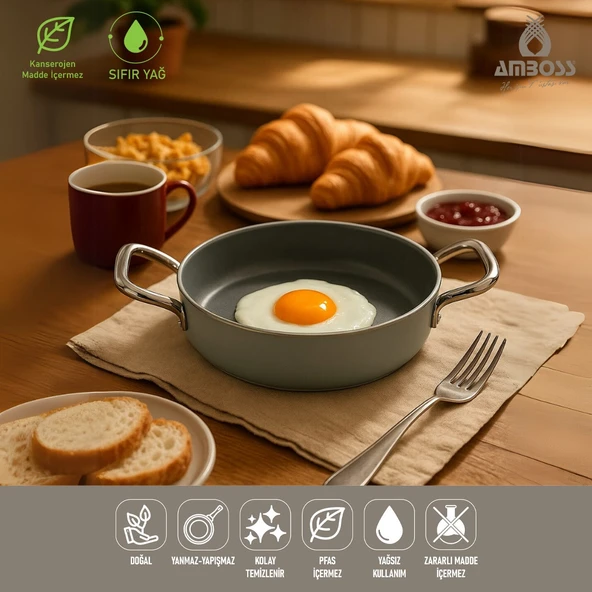 Amboss Sera Nova Yanmaz Yapışmaz Seramik Sahan 22 cm Gri - Resim 2