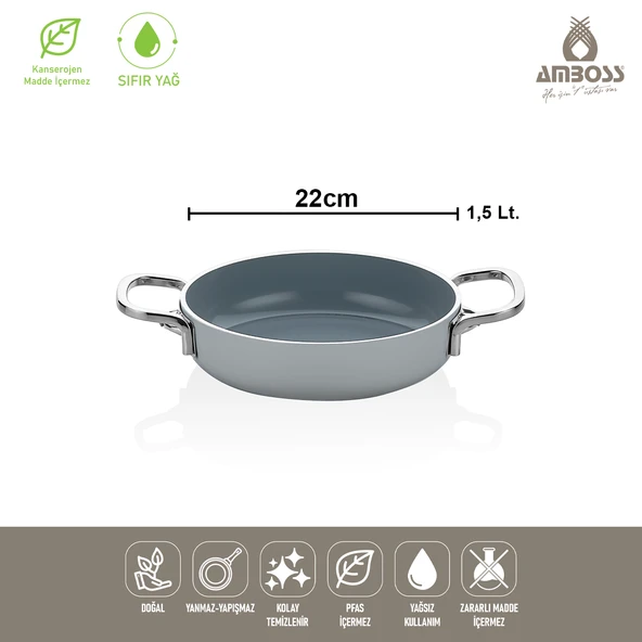 Amboss Sera Nova Yanmaz Yapışmaz Seramik Sahan 22 cm Gri - Resim 3