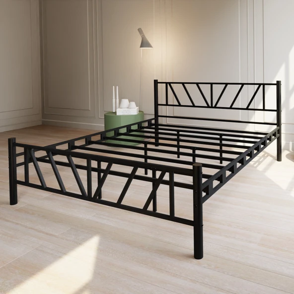 Gardenya Çift Kişilik 150x200 cm Metal Karyola A Kalite, Ses Çıkarmaz ,Ölçülü Model Karyola Siyah 1639-b - Resim 4