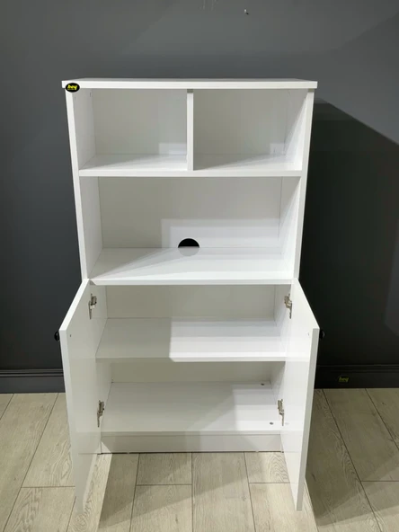 Parla Kahve Köşesi Çok Amaçlı Dolap Kiler Dolabı Mutfak Bangosu Erzak Dolabı Bölmeli Beyaz 72 cm - Resim 5