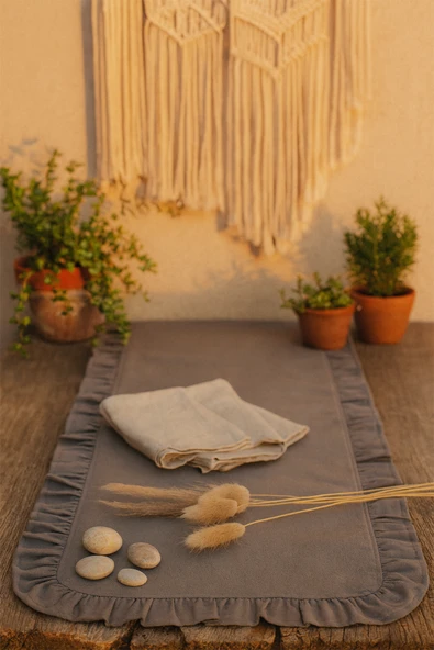 YUNUSOĞLU HOME Fırfırlı Masa Runner 150X50 cm, Şık Dekoratif Masa Örtüsü - Resim 5