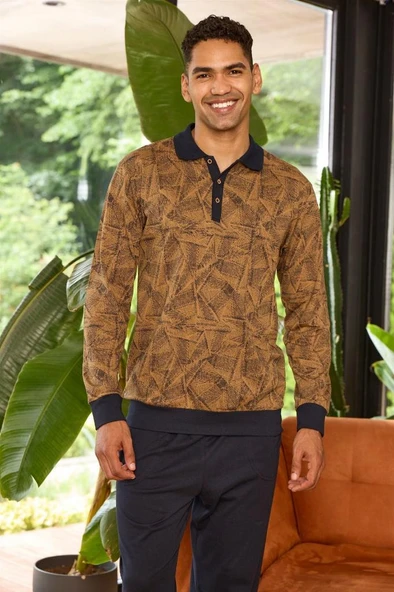 Kly Jakarlı Yakalı Patlı Bilekli Erkek Pijama Takım - Resim 4