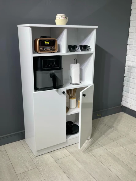 Parla Kahve Köşesi Çok Amaçlı Dolap Kiler Dolabı Mutfak Bangosu Erzak Dolabı Bölmeli Beyaz 72 cm - Resim 4