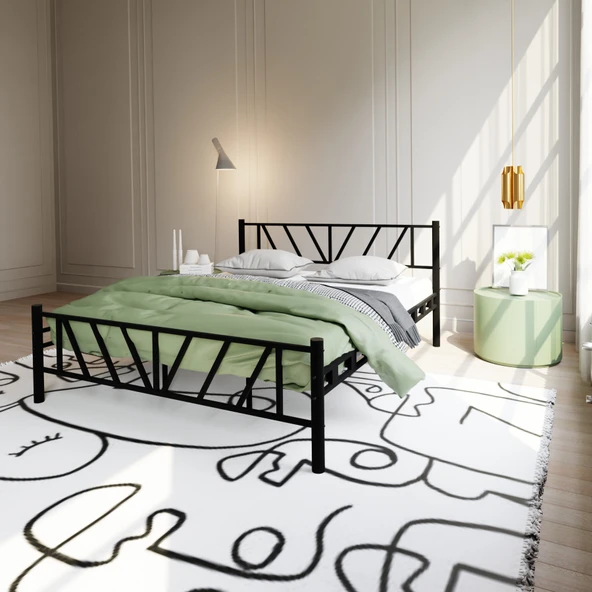 Gardenya Çift Kişilik 160x200 cm Metal Karyola A Kalite, Ses Çıkarmaz ,Ölçülü Model Karyola Siyah 1639-c - Resim 2