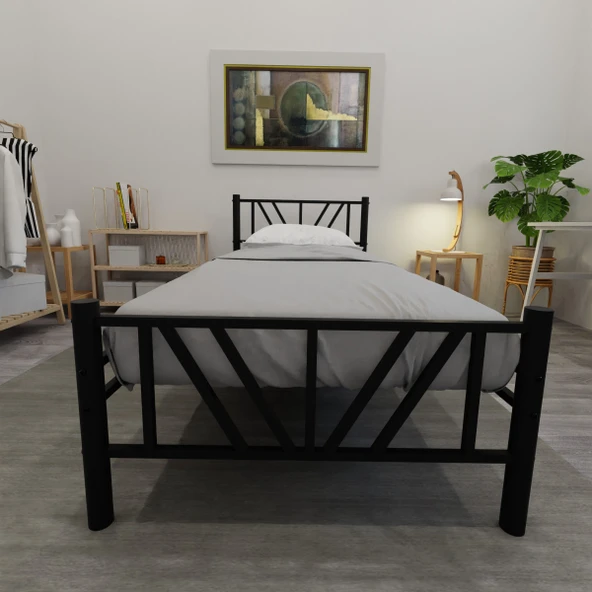 Gardenya Tek Kişilik 100x200 cm Metal Karyola A Kalite, Ses Çıkarmaz ,Ölçülü Model Karyola Siyah 1641-c - Resim 3