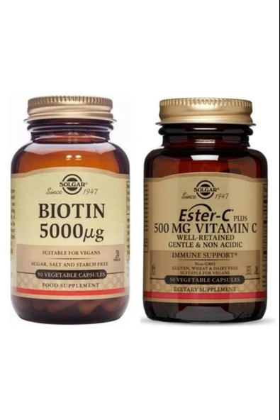 Solgar Biotin 5000 Mcg 50 Kapsül+ Ester-c Plus 500 Mg 50 Kapsül ürün görseli