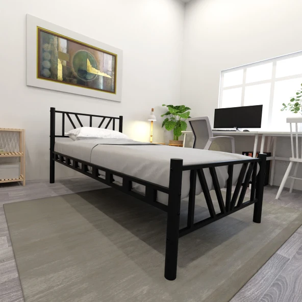 Gardenya Tek Kişilik 90x200 cm Metal Karyola A Kalite, Ses Çıkarmaz ,Ölçülü Model Karyola Siyah 1641-b - Resim 4