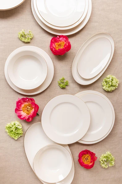 Soley | Ceyda | Altın Kenarlı 24 Parça 6 Kişilik Porselen Yemek Takımı ürün görseli 1