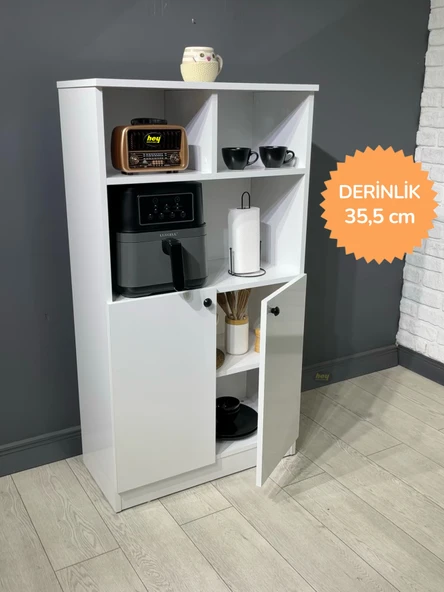 Parla Kahve Köşesi Çok Amaçlı Dolap Kiler Dolabı Mutfak Bangosu Erzak Dolabı Bölmeli Beyaz 72 cm ürün görseli 1