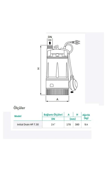 Wilo Drain HP 7.30 Yüksek Basınçlı Drenaj Dalgıç Pompa 30 mss 4.8 m³/h 220 Volt - Resim 2