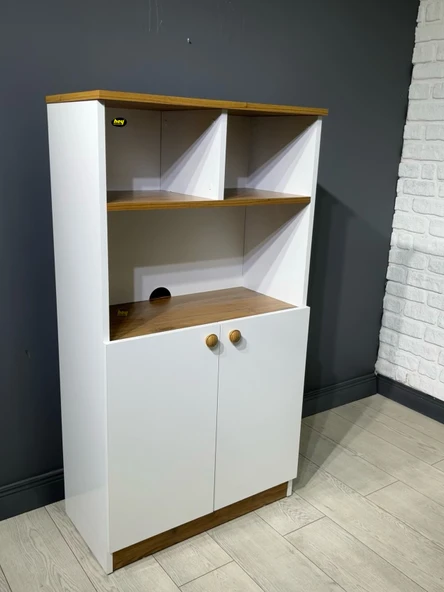 Parla Kahve Köşesi Çok Amaçlı Dolap Kiler Dolabı Mutfak Bangosu Erzak Dolabı Bölmeli Beyaz - Ceviz 72 cm - Resim 3