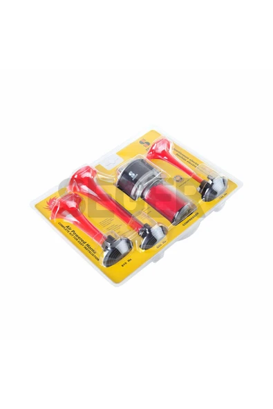 Seger 80kh kompresörlü korna 12volt kırmızı plastik borulu - Resim 3
