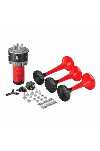 Seger 80kh kompresörlü korna 12volt kırmızı plastik borulu - Resim 2