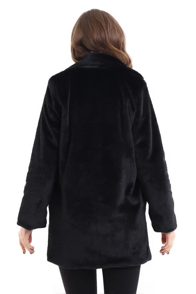 Kadın Siyah Peluş Ceket Içi Astarlı Ithal Suni Kürk - Resim 4