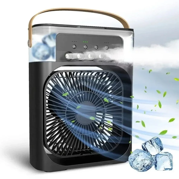 Taşınabilir 3 Farklı Mod Ayarlı 7 Farklı Led Işıklı Sulu Soğutmalı Taşınabilir Masaüstü USB Fan Vantilatör (4989) ürün görseli 1