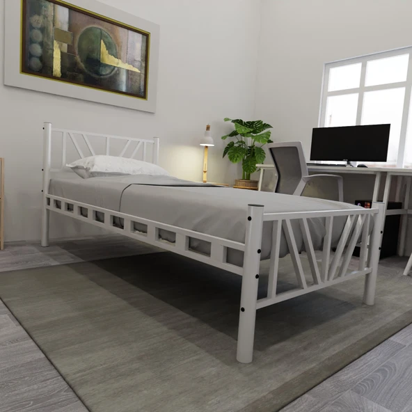 Gardenya Tek Kişilik 90x190 cm Metal Karyola A Kalite, Ses Çıkarmaz ,Ölçülü Model Karyola Beyaz 1640-a - Resim 2