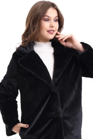 Kadın Siyah Peluş Ceket Içi Astarlı Ithal Suni Kürk ürün görseli 1