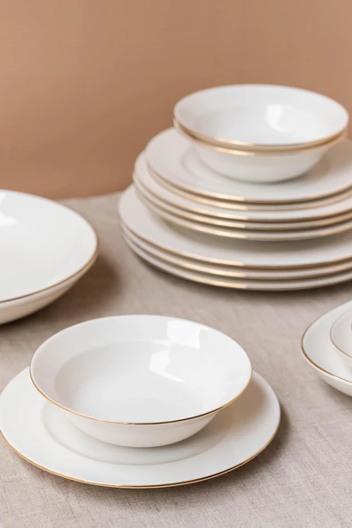Soley | Ceyda | Altın Kenarlı 24 Parça 6 Kişilik Porselen Yemek Takımı - Resim 5