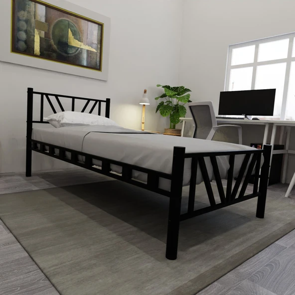 Gardenya Tek Kişilik 90x200 cm Metal Karyola A Kalite, Ses Çıkarmaz ,Ölçülü Model Karyola Siyah 1641-b - Resim 2