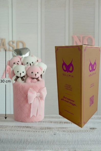 Deluxe Peluş Silindir Kutusuda, Kalpli Balonlu 6’lı Pembe Ayıcık Buketi - Sevdiğine Hediye - Resim 4