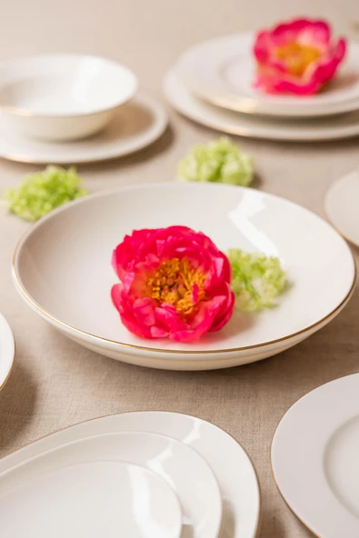 Soley | Ceyda | Altın Kenarlı 24 Parça 6 Kişilik Porselen Yemek Takımı - Resim 3