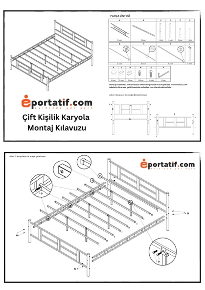Gardenya Çift Kişilik 160x200 cm Metal Karyola A Kalite, Ses Çıkarmaz ,Ölçülü Model Karyola Siyah 1639-c - Resim 5
