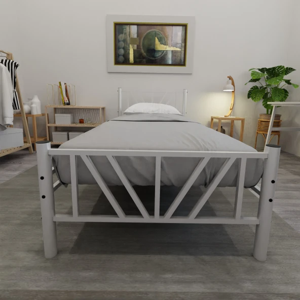 Gardenya Tek Kişilik 90x190 cm Metal Karyola A Kalite, Ses Çıkarmaz ,Ölçülü Model Karyola Beyaz 1640-a - Resim 3