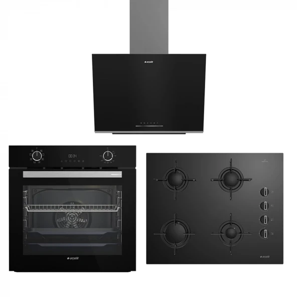 Arçelik Yeni Siyah Üçlü Buhar Destekli Cam Ankastre Çeyiz Seti ürün görseli 1