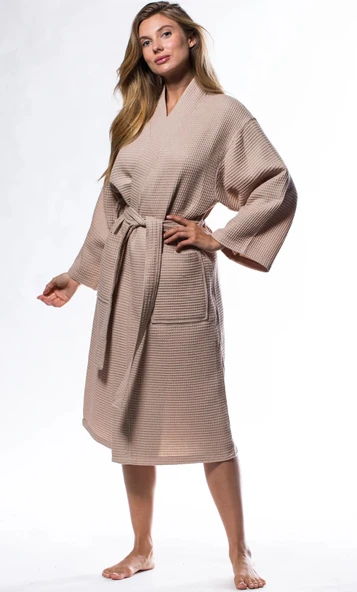 Varol Pike Dokuma Sütlü Kahve Bornoz – İhracat Fazlası, One Size - Resim 3