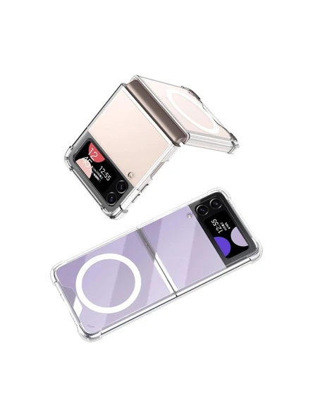 Ennar Samsung Galaxy Z Flip 3 Uyumlu Magsafe Sararmaz Şeffaf Sert Mika Silikon Kılıf ürün görseli