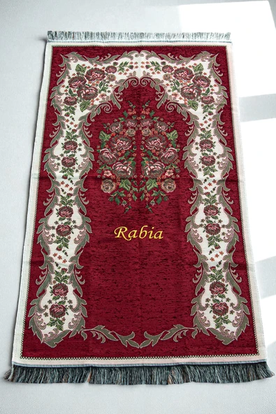 Sandıklı Kişiye Özel İsimli Seccade Seti - Hediyelik Kadife Kaplı Kuranı Kerim Seti - Bordo - Resim 4