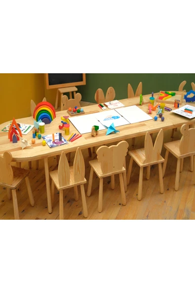 Wood&joy Doğal Ahşap 2.40 Oval Grup Etkinlik Masası, Grup Masası, Etkinlik Masası - Resim 2