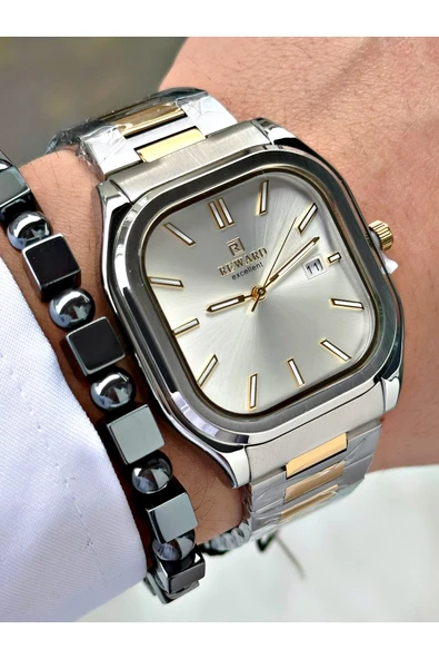 Reward Altın Gümüş Renk Klasik Kare Model Çelik Kordon Erkek Kol Saati + BİLEKLİK HEDİYELİ - Resim 4