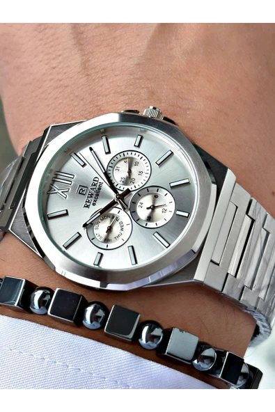 Reward Gümüş Renk Fonksiyonlar Aktif Klasik Çelik Kordon Erkek Kol Saati + BİLEKLİK HEDİYELİ - Resim 2