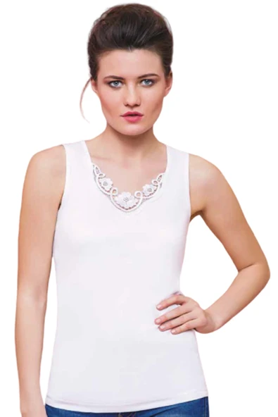 Altunkoza Underwear 12'li Paket Has Altunkoza Bayan Ribana Güpürlü Geniş Askılı Atlet 10505 ürün görseli