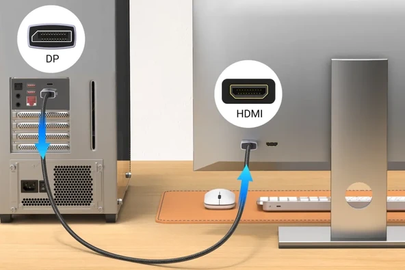 UGREEN 4K 1080P@120Hz Displayport 1.2 to HDMI 1.4 Örgülü Kablo, 1.5m, 35841 - Resim 3