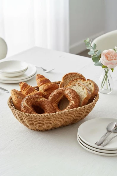 Rattan Piknik Hasır Ekmek Sepeti Meyve Sebze Sepeti Plastik Örme ürün görseli 1